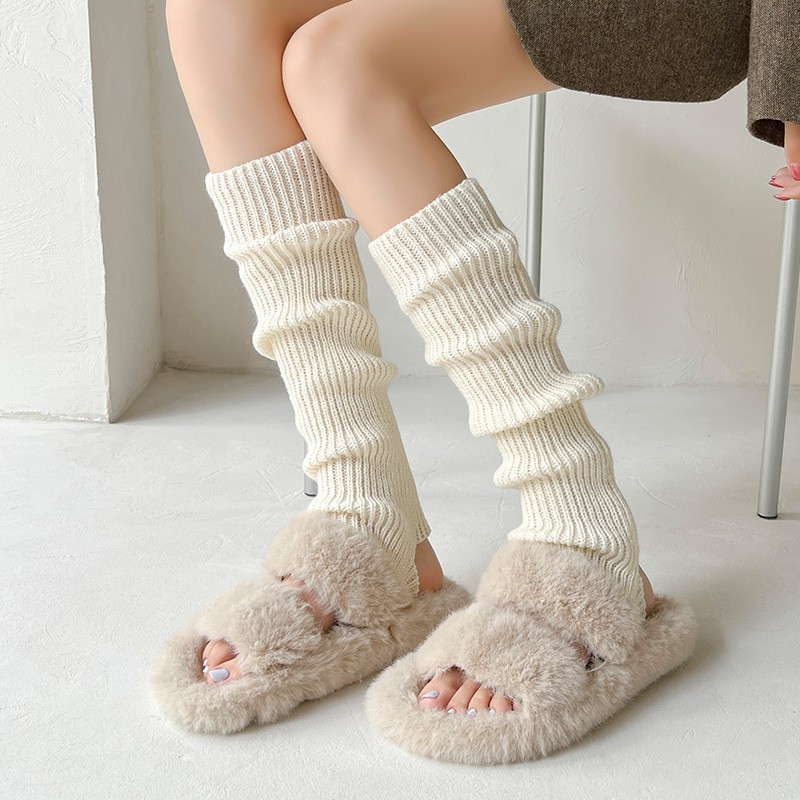 白色甜美踩脚款袜套美腿显瘦堆堆袜秋冬季洛丽塔针织JK棉质小腿袜