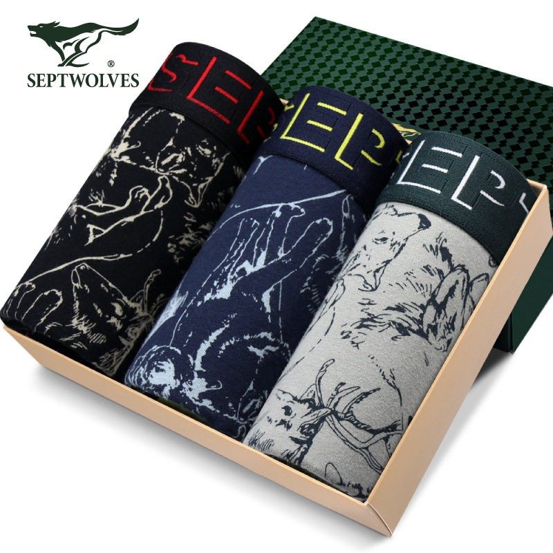 七匹狼内裤男士平角裤棉氨潮流印花弹力透气青年四角短裤头3条装,女士内衣/男士内衣/家居服,男平角内裤,淘宝优惠券,粉丝福利购,淘宝优惠卷