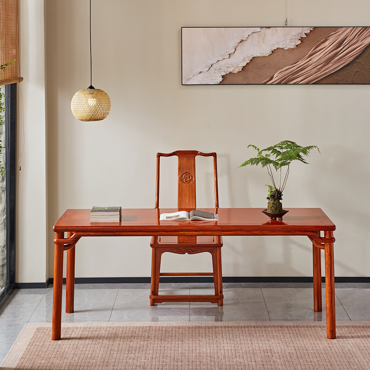 缅甸花梨198圆包圆画案单桌福器来了中式空间宋式美学书房陈设