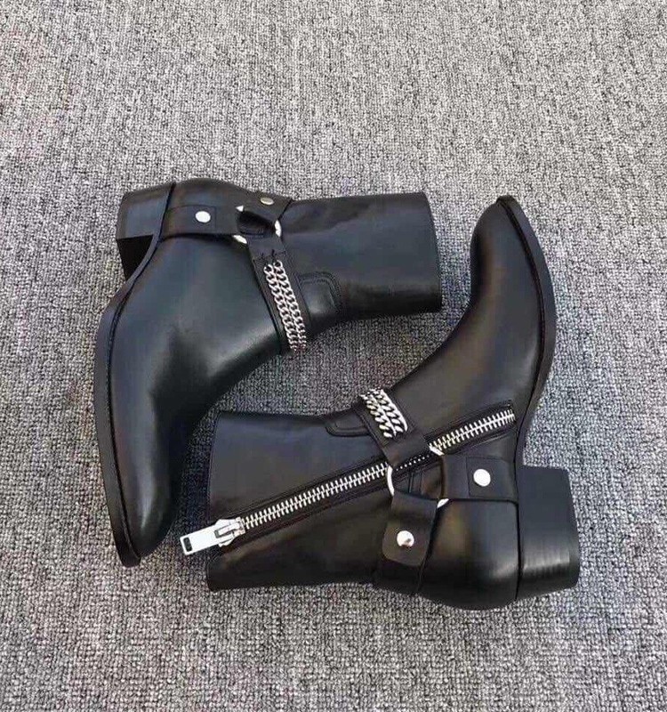 thumbnail for 2026 European and American New Fashion Trend Personality British Top Layer Cowhide Side Zipper Chelsea Pointed Martin Boots for Men