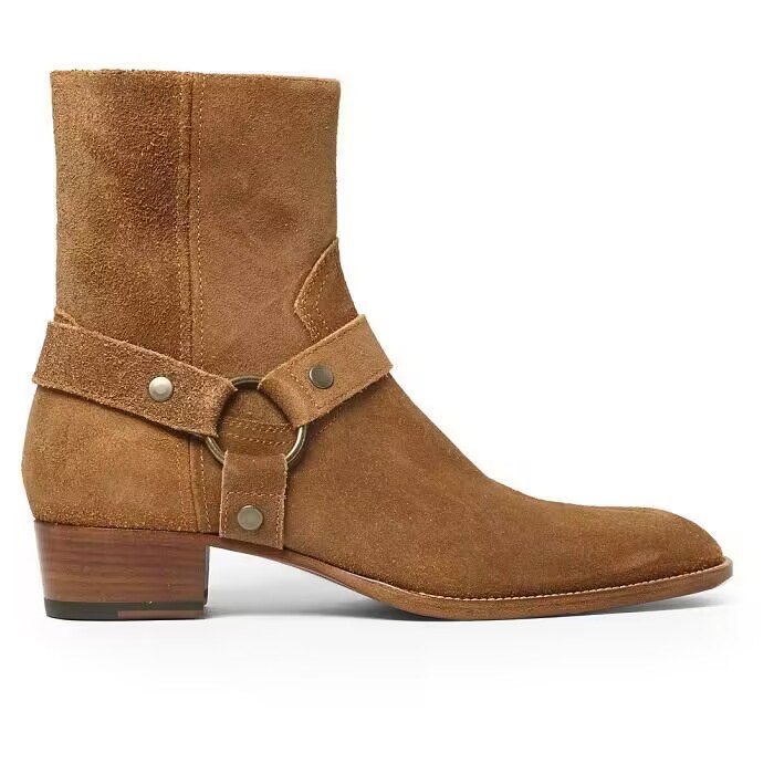 thumbnail for 2026 European and American New Fashion Trend Personality British Top Layer Cowhide Side Zipper Chelsea Pointed Martin Boots for Men