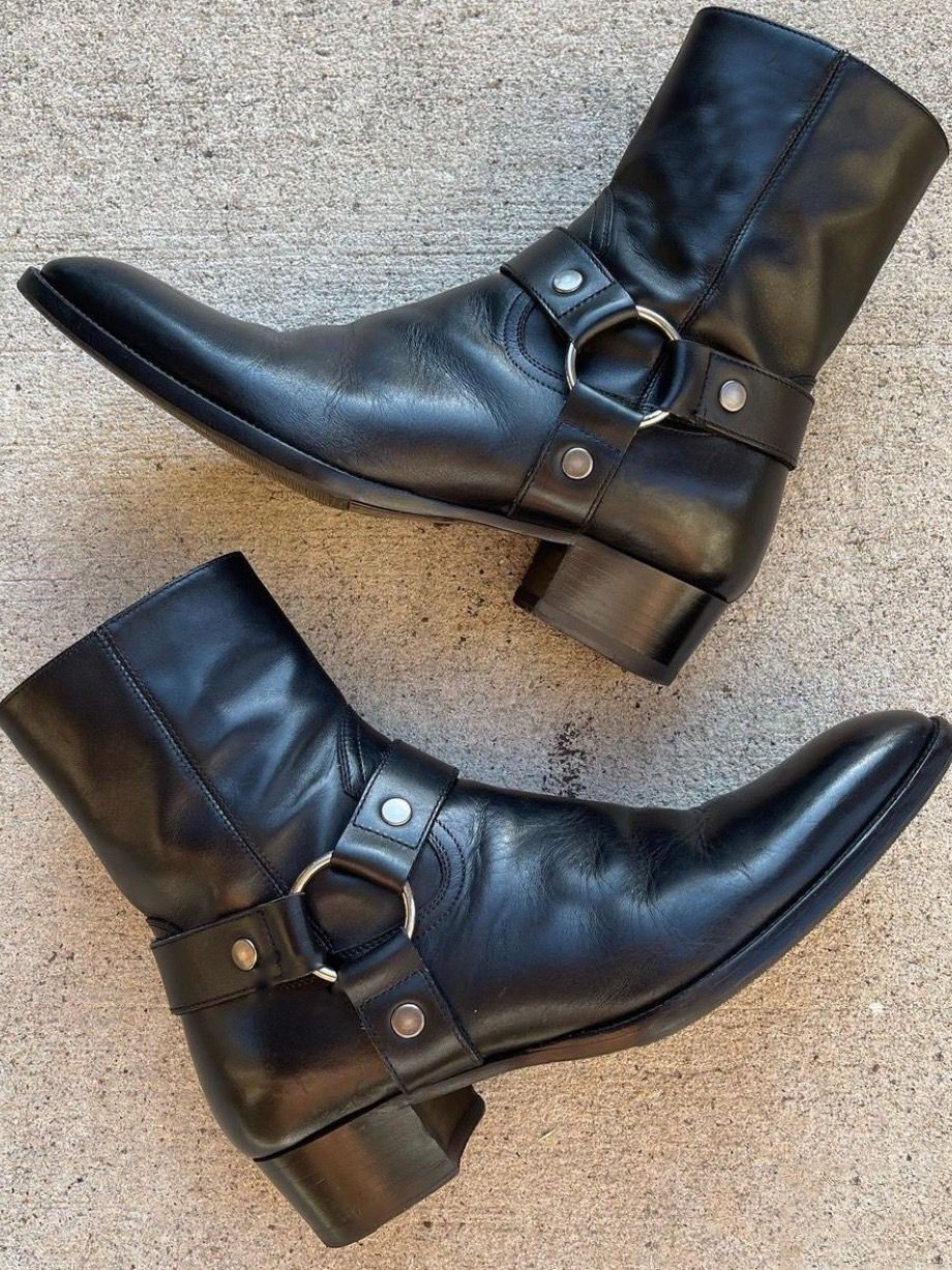 thumbnail for Chelsea boots men's spring and summer Europe and the United States new personality fashion ring buckle head layer cowhide side zipper breathable Martin boots trendy