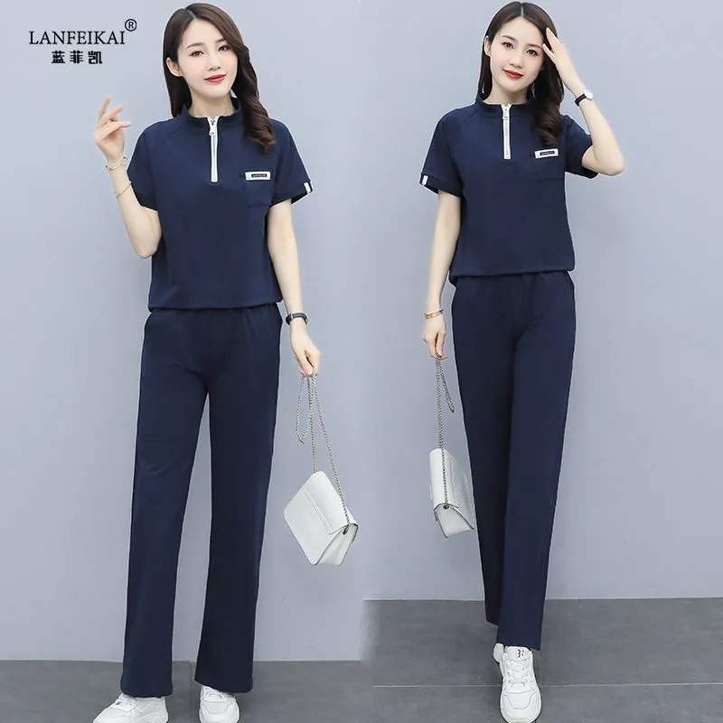 2022休闲套装女夏短袖新款时尚洋气女潮流宽松阔腿裤运动服两件套