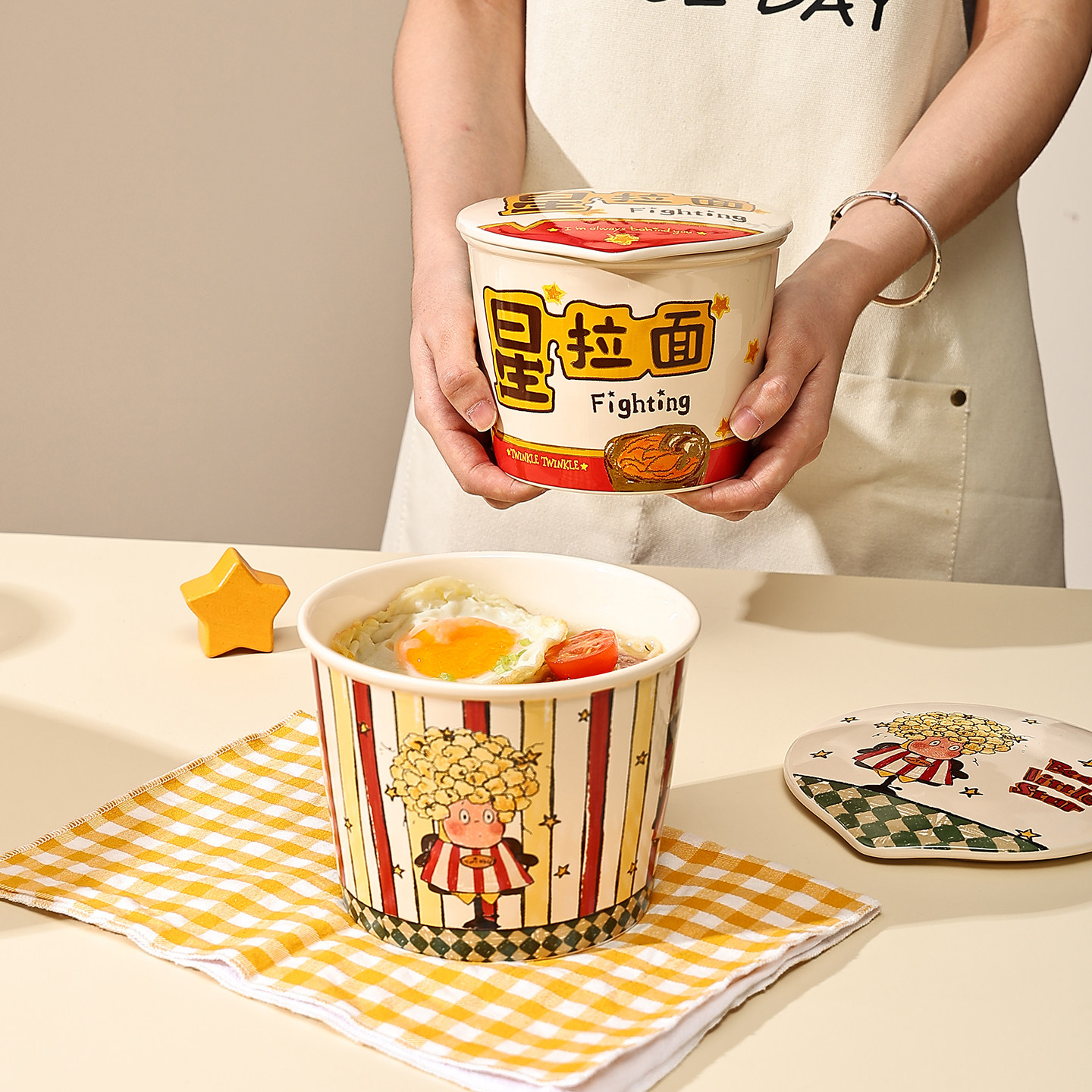 星星人大容量爆米花零食碗家用漂亮带盖泡面碗汤面碗漂亮螺蛳粉碗,餐饮具,泡面碗,淘宝优惠券,粉丝福利购,淘宝优惠卷