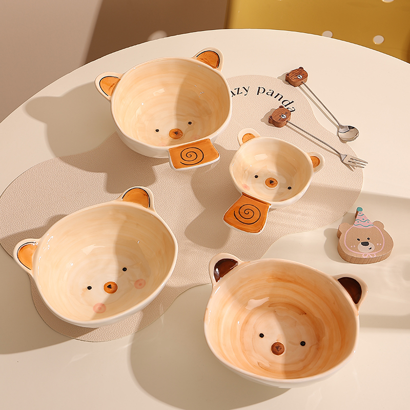 陶瓷饭碗带把手碗家用水果碗