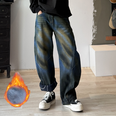 美式复古风阔腿牛仔裤