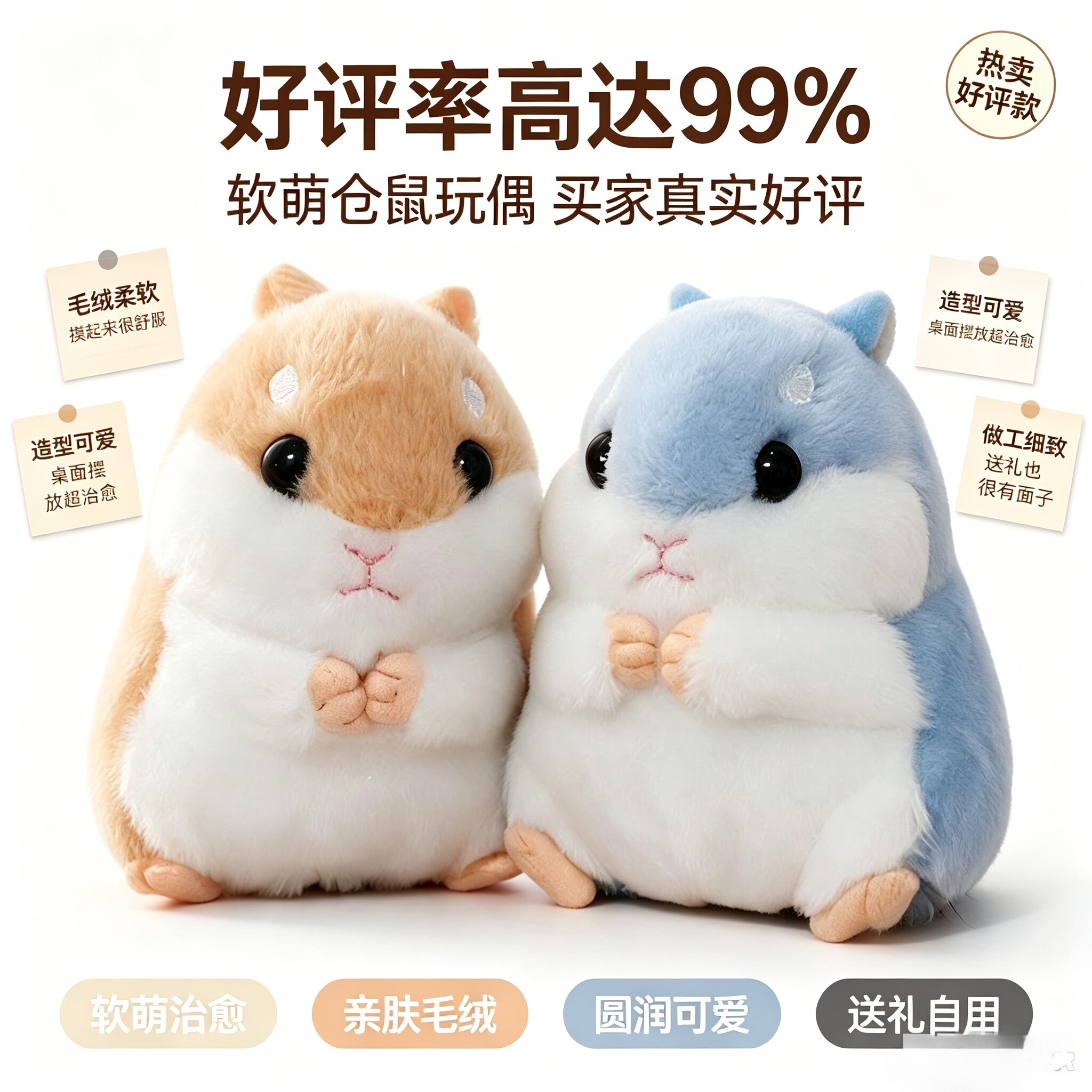 七夕限定可爱仓鼠公仔毛绒钥匙扣挂件情侣包挂粉色