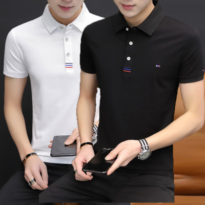 带领子男士韩版成熟短袖t恤