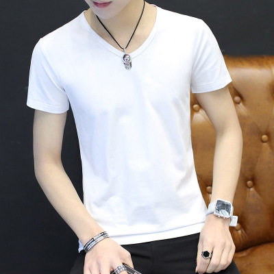personality All-white Metrosexual Big neck T-shirt man Short sleeved T-shirt Low-cut Peach Lockets Collar Solidin the Men's clothing, T-shirt  category - from Buy2taobao.com to provide professional Taobao agent buy service