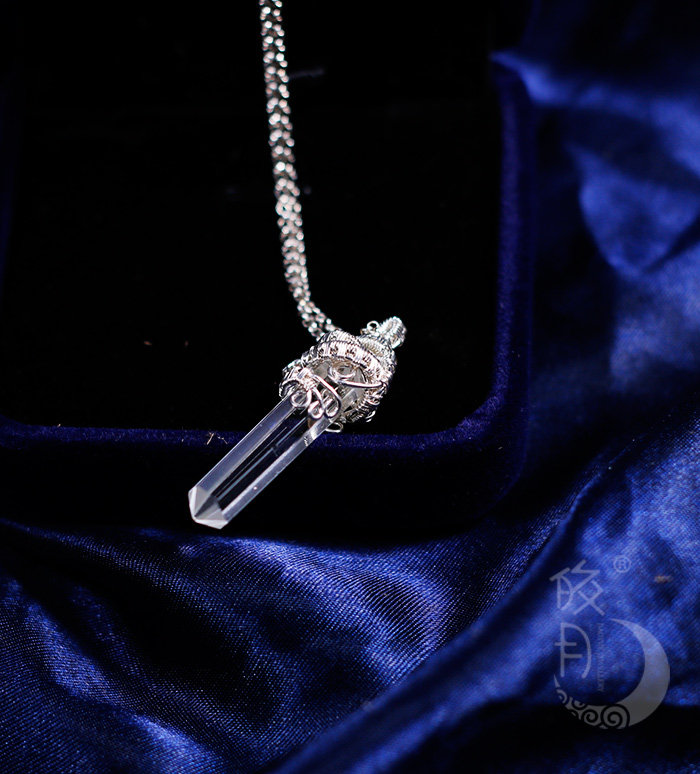 白水晶柱能量吊坠 天然石英石 纯银手工绕线包边 原创手作 孤品