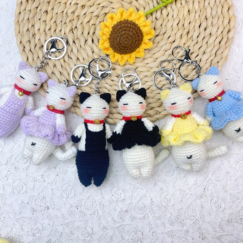 手工编织小猫条钥匙扣包包挂饰