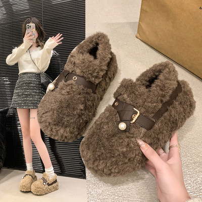 2025秋冬新珍珠加绒厚底增高雪地靴女百搭防滑毛毛鞋加厚保暖棉鞋