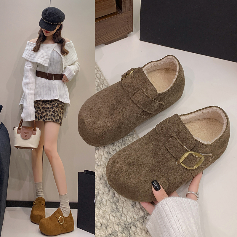 内增高厚底加绒全包勃肯鞋一脚蹬女鞋2025新款冬季雪地靴豆豆棉鞋