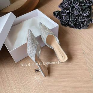 Q比拉2025新款气质尖头水钻酒杯跟高跟鞋女日常通勤百搭舒适包头