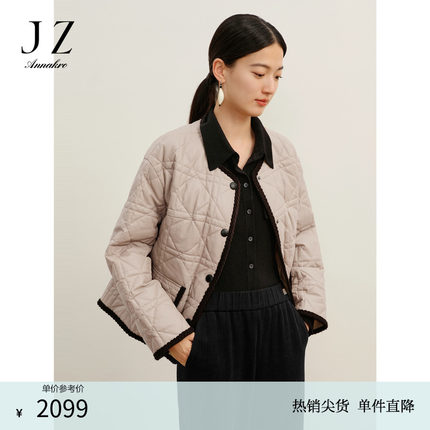 玖姿安娜蔻雅致小香风圆领落肩真皮羊皮羽绒服女女冬季款