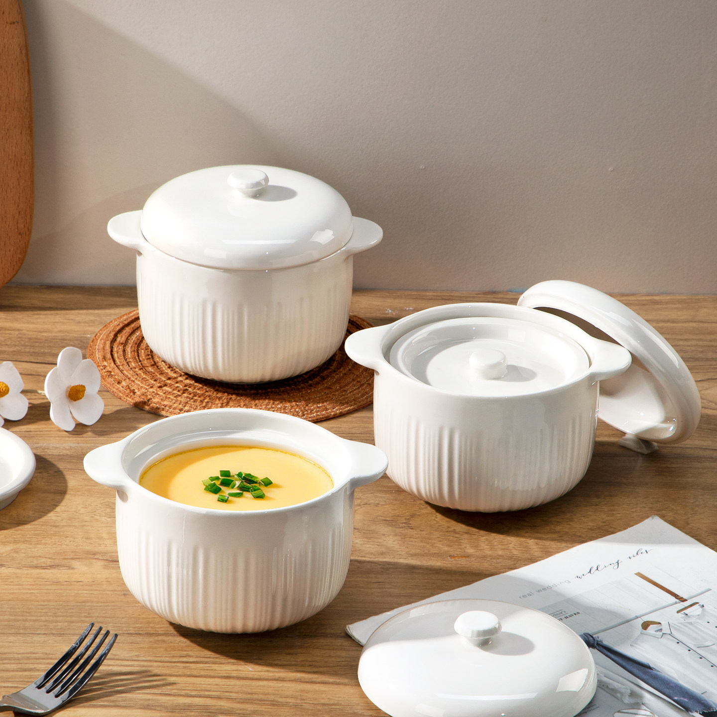 双耳双盖家用带盖隔水炖盅陶瓷燕窝专用汤盅家用炖煲蒸蛋专用盅