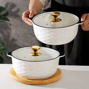 10.5英寸家用陶瓷双耳带盖大号2025新款 酸菜鱼碗大容量防烫汤碗盆