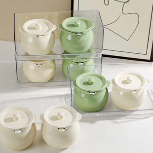 双耳陶瓷调味罐子家用耐高温带盖送勺装盐味精花椒专用的容器储油