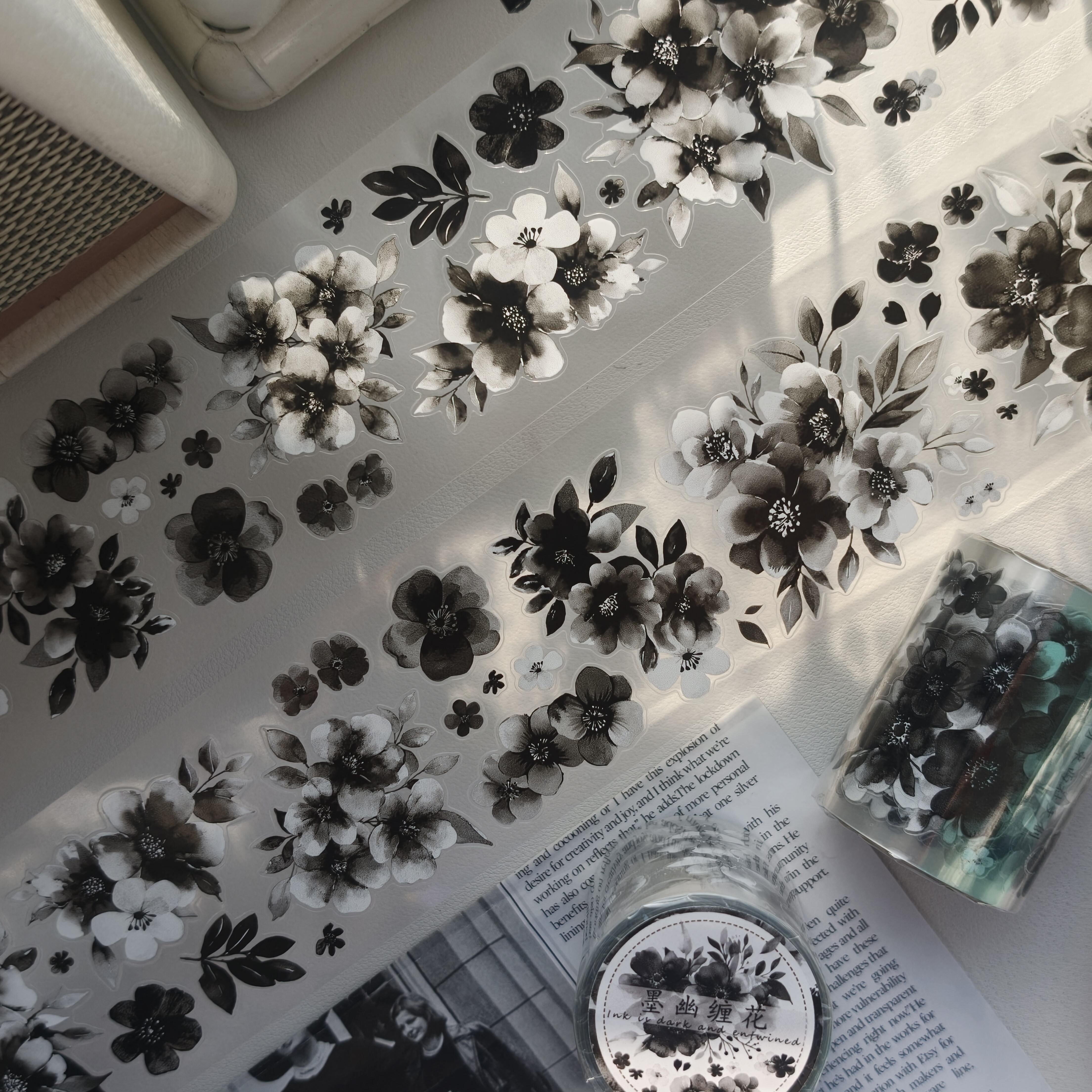 东西社文创〖墨幽缠花〗PET切模手帐贴纸 黑白花暗黑系复古经典,文具电教/文化用品/商务用品,贴纸/立体贴纸,淘宝优惠券,粉丝福利购,淘宝优惠卷