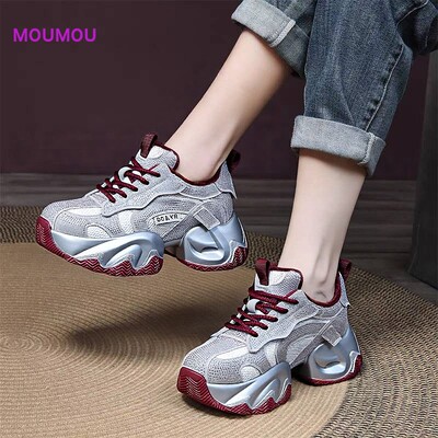 内增高水钻老爹鞋女款真皮2025新款春夏季超火厚底休闲小码女鞋33