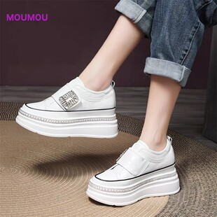 内增高小白鞋春夏2025新款百搭真皮水钻厚底休闲板鞋小码女鞋3233