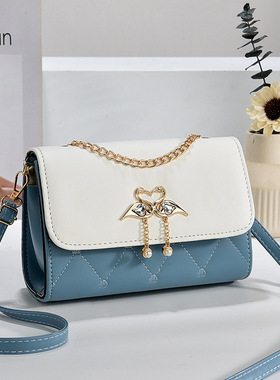 SuprFicial新款菱格链条斜挎包女百搭单肩斜挎包时尚爱心装饰包