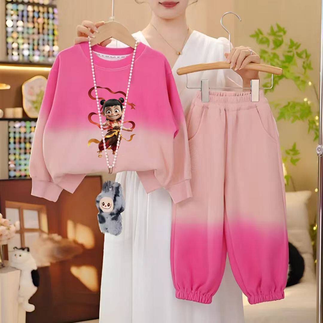 女童卫衣春秋套装卡通哪吒渐变装