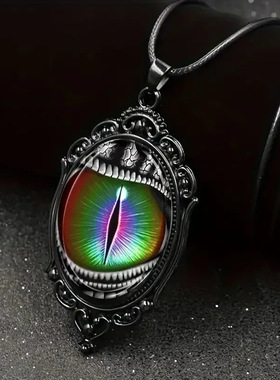 哥特朋克维多利亚风格吊坠项链黑色相框梦幻魔鬼眼黑色项链