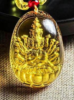 内雕心经千手观音仿金珀琥珀阴雕