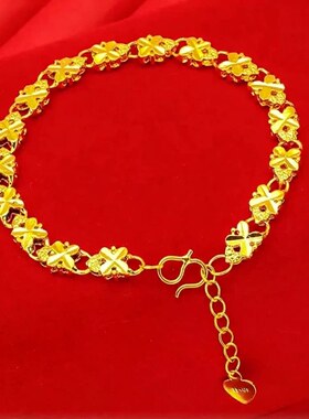 沙金色桃心四叶草手链