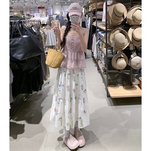 甜美风蛋糕长裙 高腰显瘦a字裙法式 白色碎花半身裙女冬季 2025新款