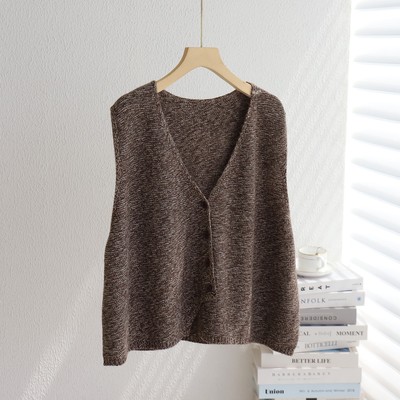 韩系V领针织衫禅意马甲背