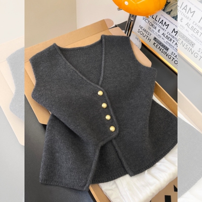 秋冬V领针织马甲女款小个