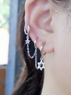 925纯银星星三耳洞连体耳环小众耳饰冷淡风养耳洞爆款耳圈 耳骨环