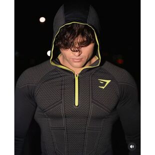 超级英雄速干弹力连帽衫 秋冬经典 半拉链T恤上衣 男士 GYM健身长袖