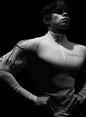 Breathedivinity毒液飞镖美式健身男半拉链训练修身速干长袖跨境