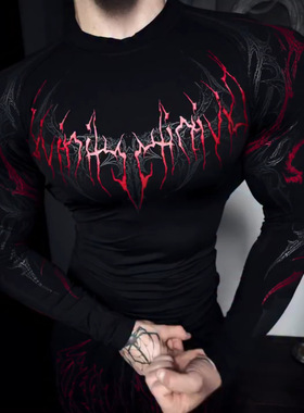 Breathedivinity新战斧长袖爆款男健身上衣秋运动训练打底衫暗黑