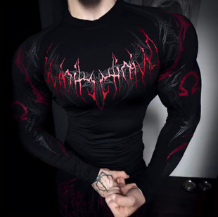 Breathedivinity新战斧长袖爆款男健身上衣秋运动训练打底衫暗黑