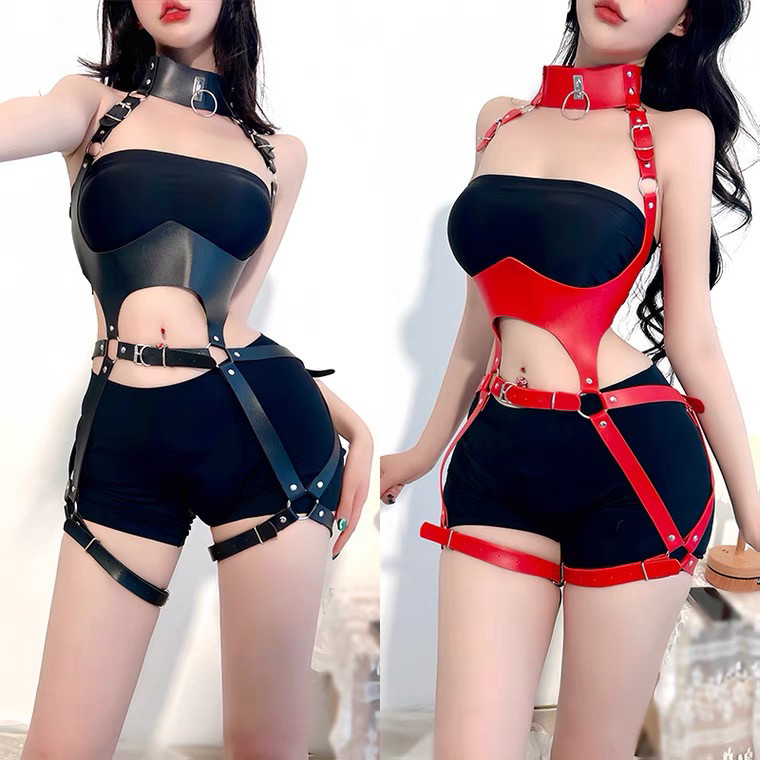 新款背带连体衣辣妹性感带酒吧女夜店舞台服饰配饰束缚连体泳衣