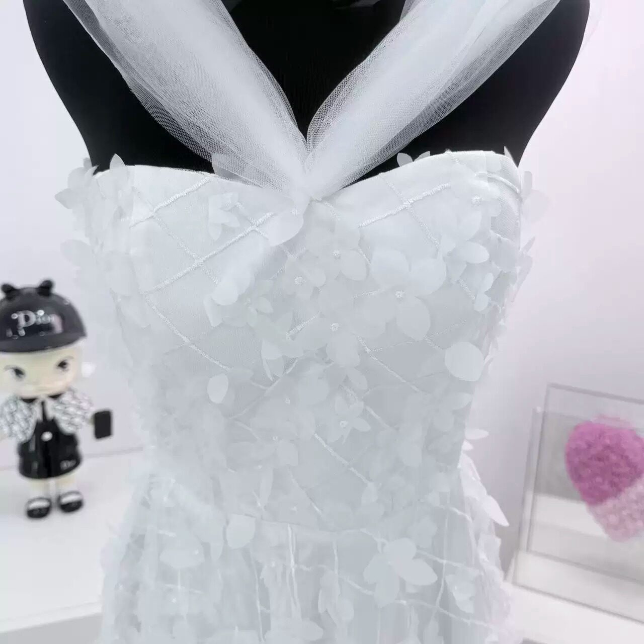 仙奢风立体花朵蕾丝女夏季系带挂脖抹胸套装仙气