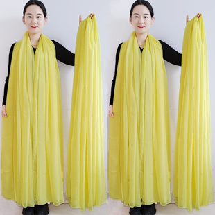 3米超大雪纺淡黄色丝巾女披肩跳舞聚会长围巾春夏季沙滩防晒纱巾
