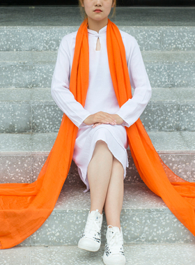 橙色丝巾女夏防晒沙滩巾薄款桔红色纱巾春秋长款百搭围巾披肩两用