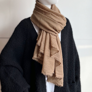 沙漠古城大西北旅游穿搭埃及度假风纯色卡其色超大披肩围巾纱巾女