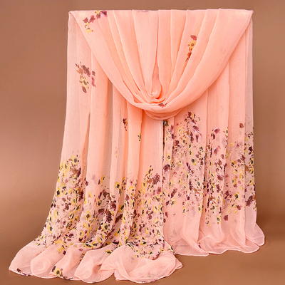 碎花新款围巾秋冬高档鳄鱼皱丝巾超长款时尚百搭洋气纱巾网红披肩