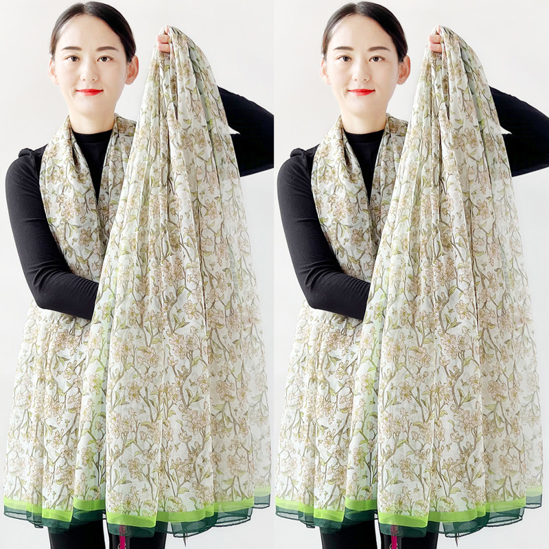 新款优柔纱巾秋冬印花丝巾百搭围巾保暖防晒披肩长款时尚洋气沙滩