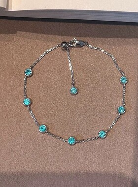 S925纯银镀白金帕拉伊巴色锆石经典泡泡钻细款手链女简约轻奢手饰