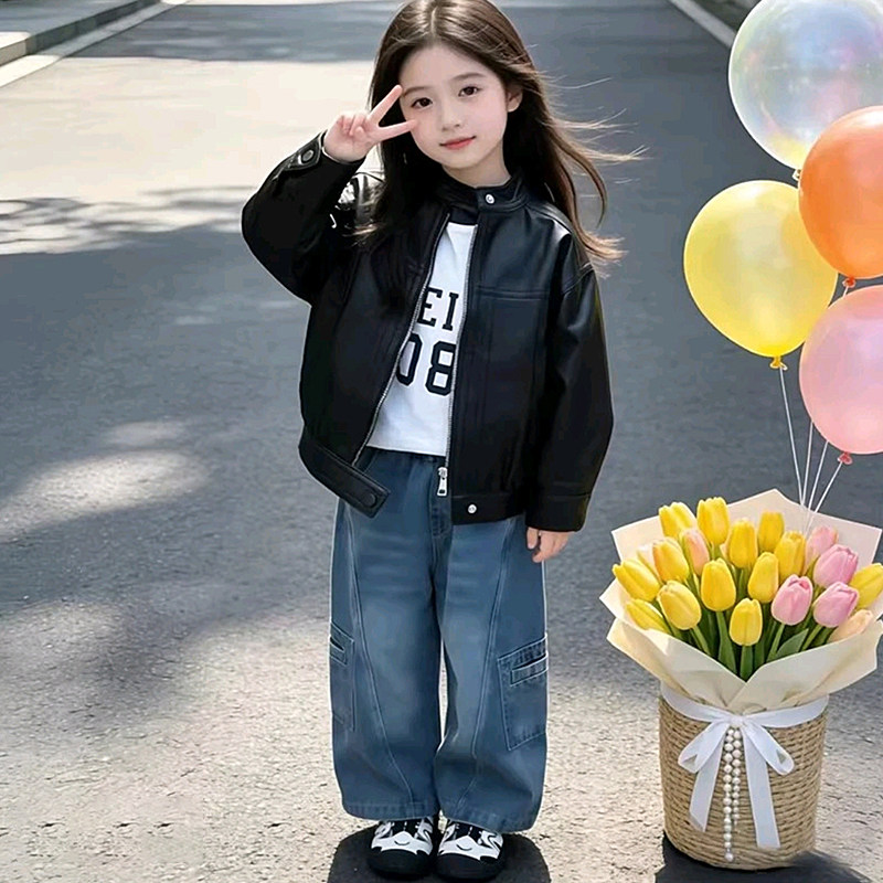 女童皮衣外套2026春季新款女孩洋气甜酷时髦休闲夹克儿童百搭上衣