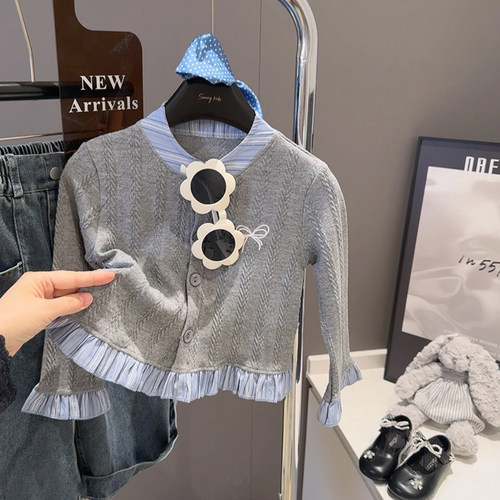 女童2026春夏学院风灰色针织开衫