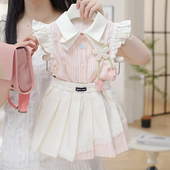 夏季 衬衫 2026新款 女孩飞袖 短裙两件套洋气 儿童夏装 女童学院风套装