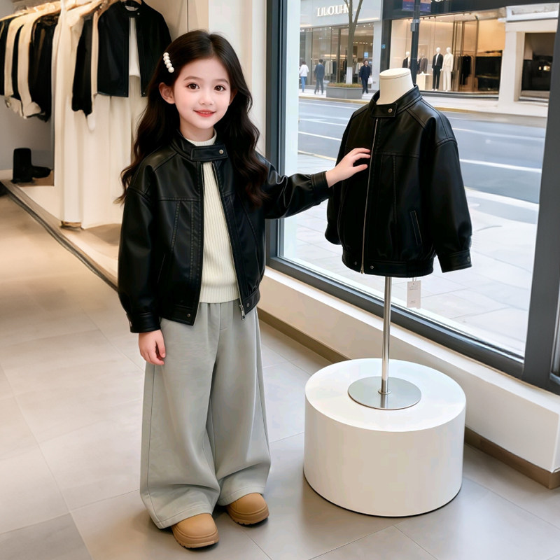女童黑色皮衣外套2026春季新款小女孩休闲百搭中小童酷帅机车夹克